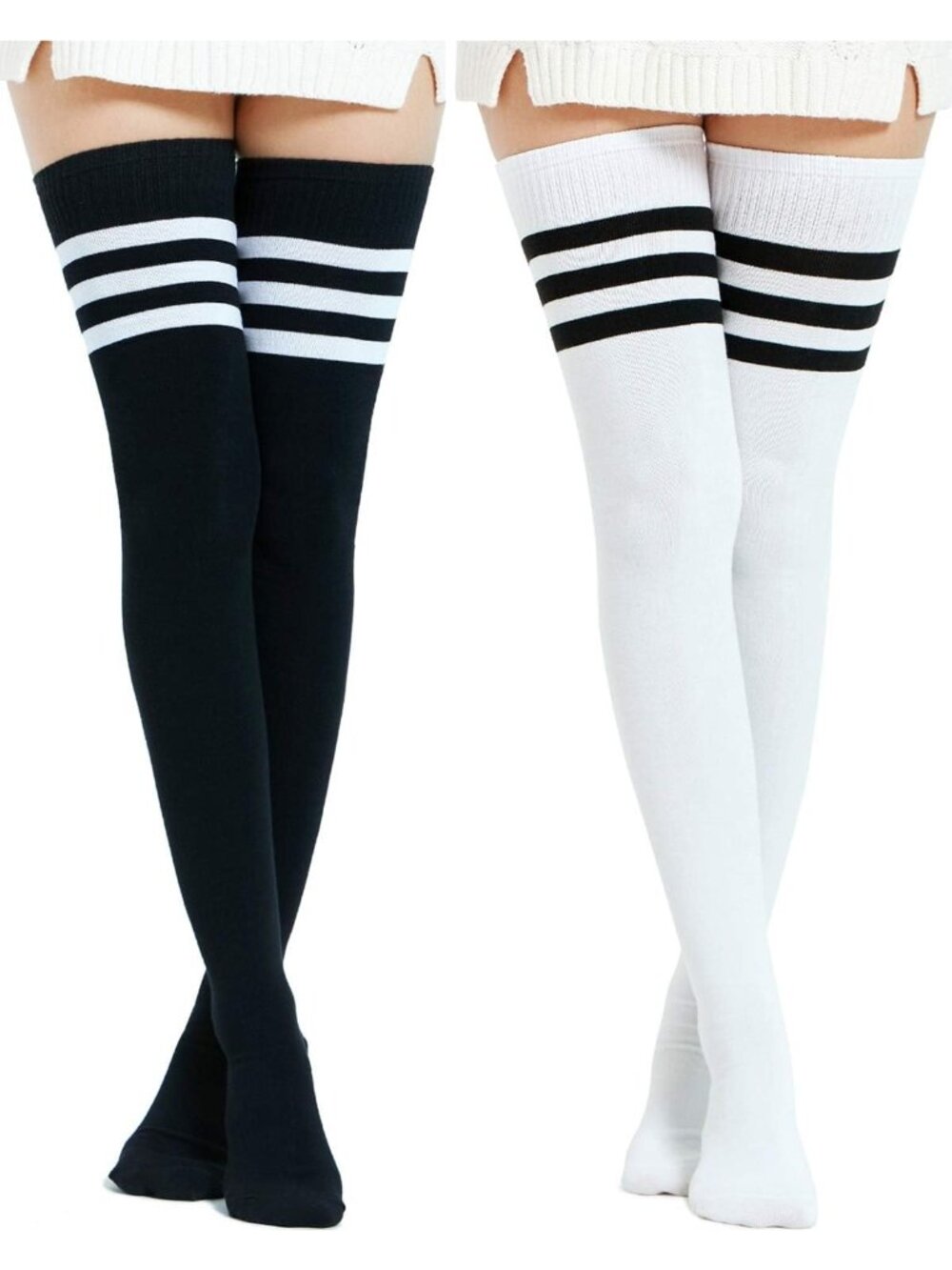 Extra Long Cotton Stripe Thigh High Socks | Over the Knee Plus Size Stockings